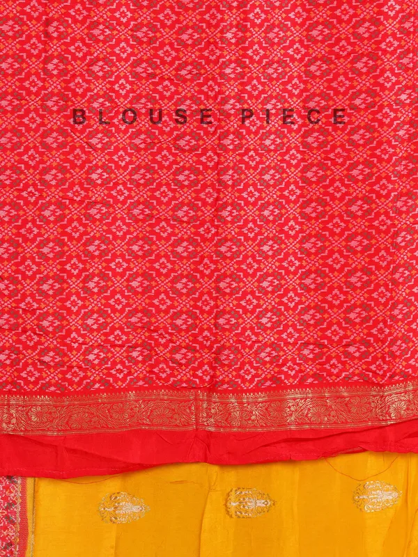 Yellow silk saree with bold red border