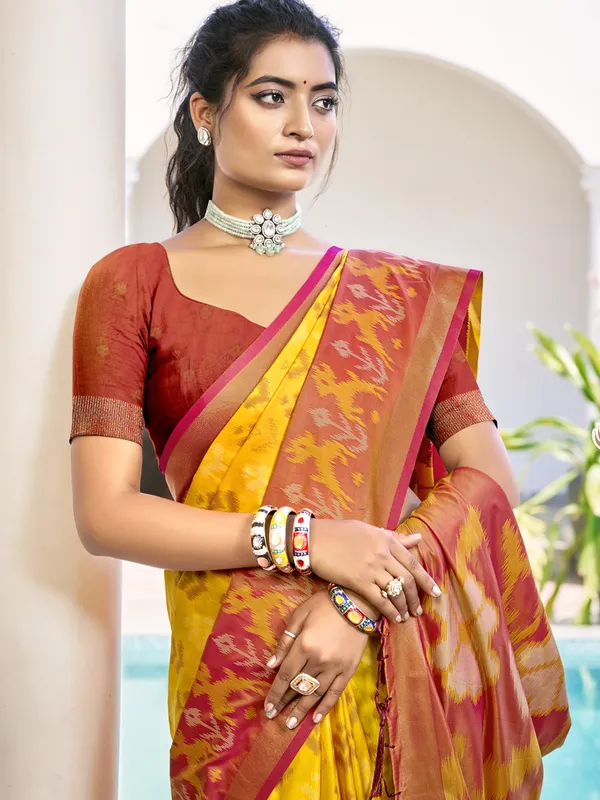 Yellow silk saree with festive charm