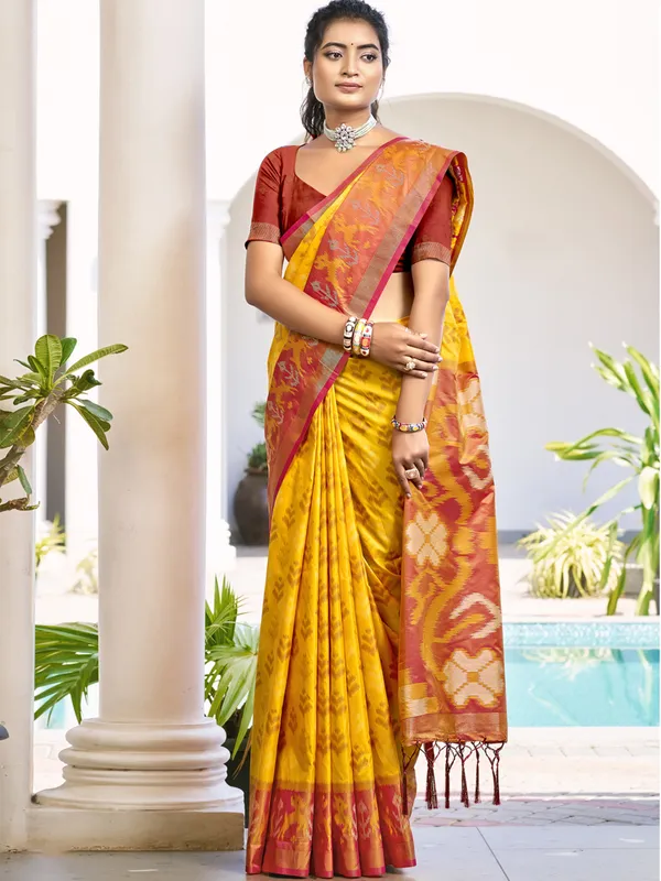 Yellow silk saree with festive charm