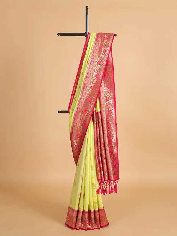 Yellow silk saree with red border
