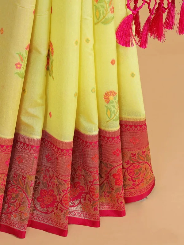 Yellow silk saree with red border
