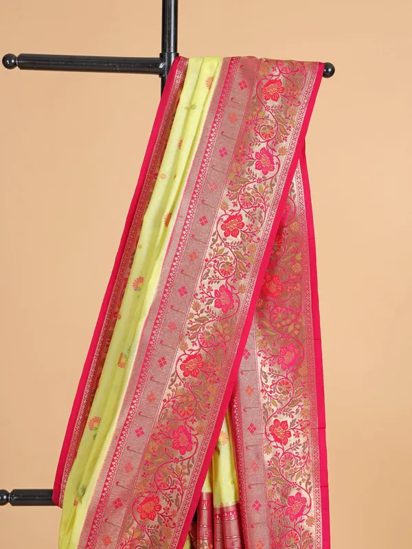 Yellow silk saree with red border