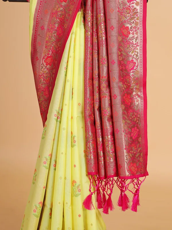 Yellow silk saree with red border