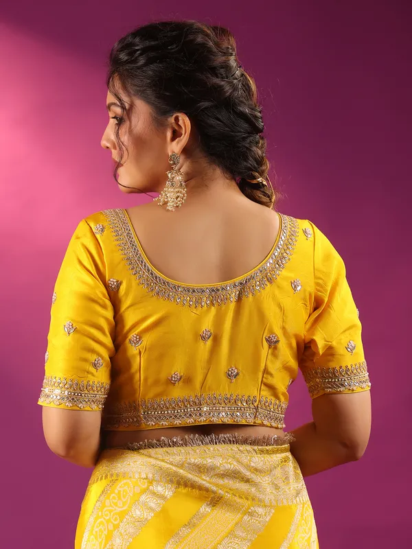 Yellow silk saree with zari shine for women