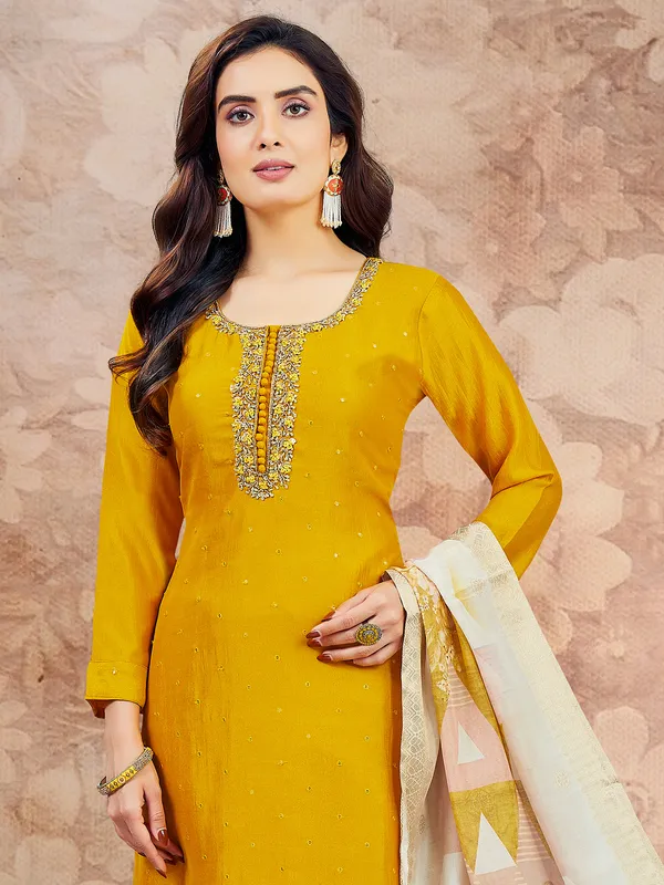 Yellow silk sequins work salwar suit