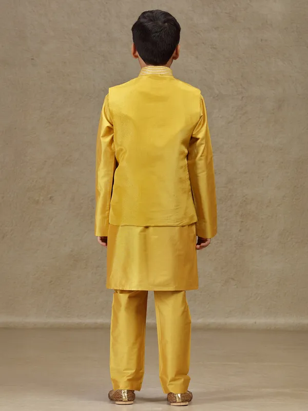 Yellow silk waistcoat set with resham work