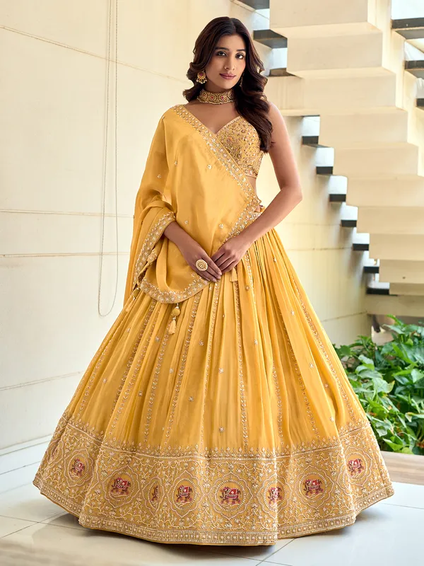 Yellow silk wedding lehenga choli with dupatta