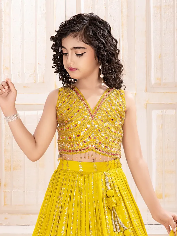 Yellow silk wedding wear lehenga choli with shimmering zari