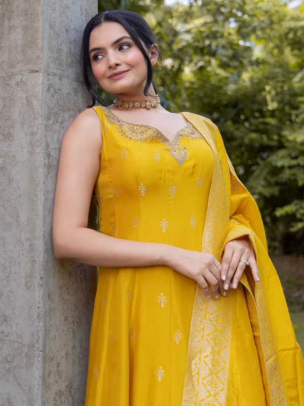 Yellow silk women palazzo suit for haldi