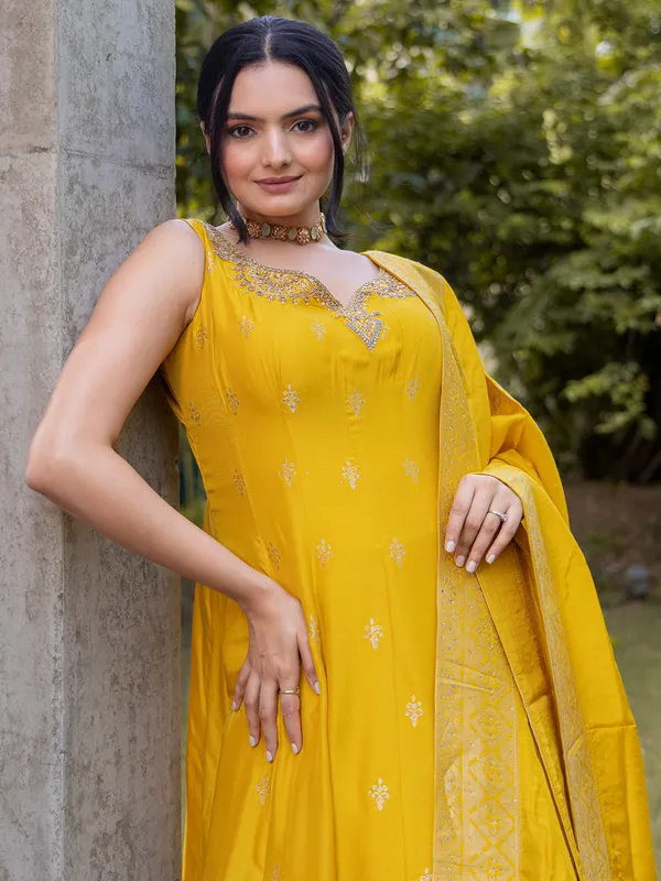 Yellow silk women palazzo suit for haldi