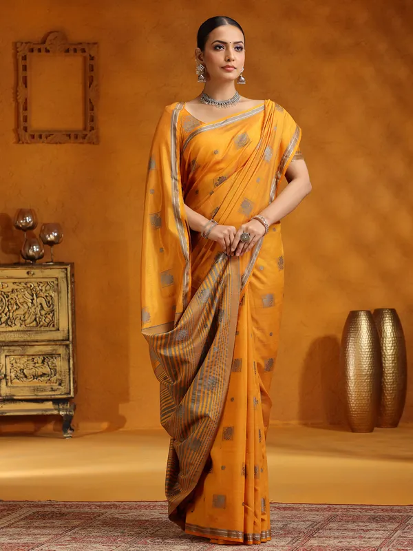 Yellow silk zari worked saree