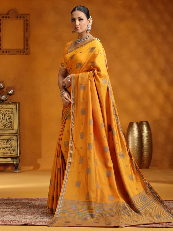 Yellow silk zari worked saree