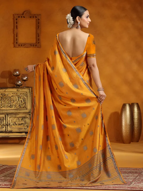 Yellow silk zari worked saree