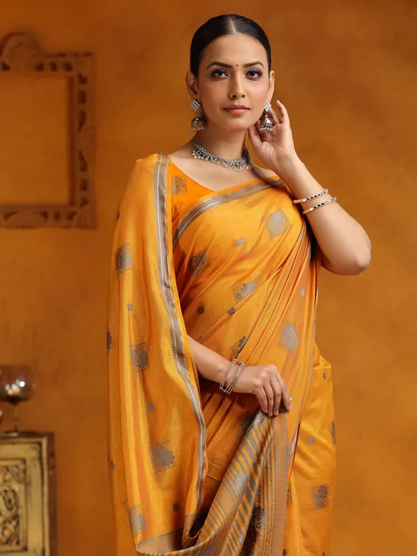 Yellow silk zari worked saree