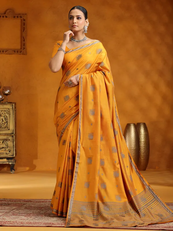 Yellow silk zari worked saree