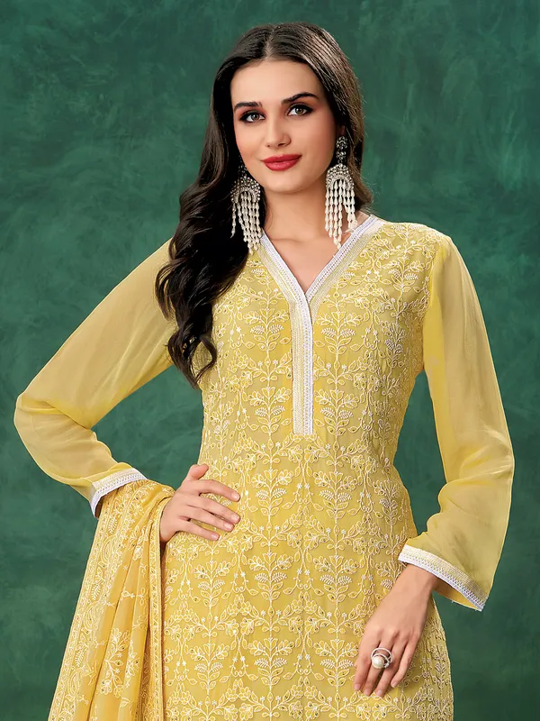 Yellow thread worked georgette salwar suit
