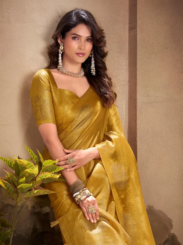 Yellow tissue silk saree for festival