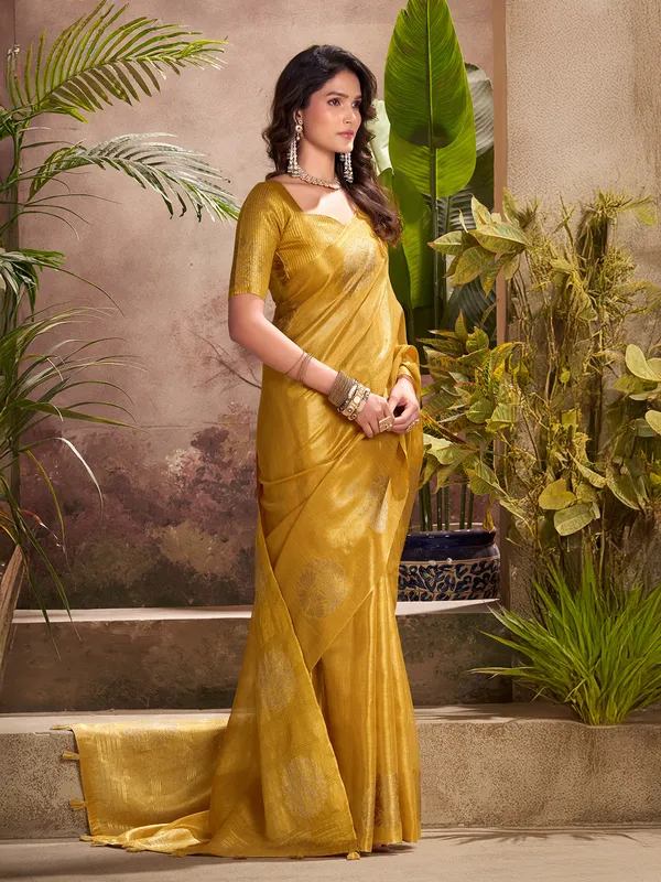 Yellow tissue silk saree for festival