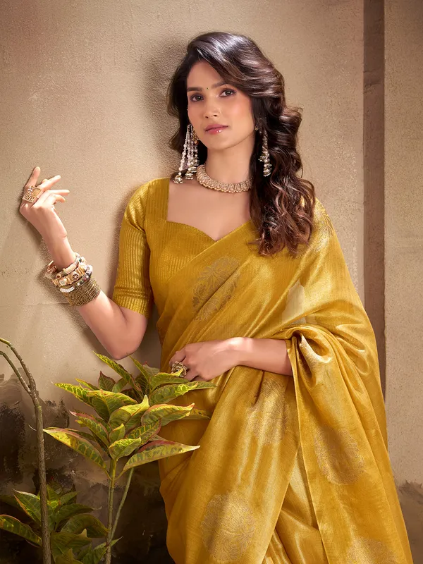 Yellow tissue silk saree for festival