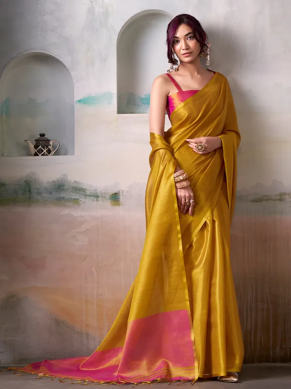 Yellow tissue silk saree radiance