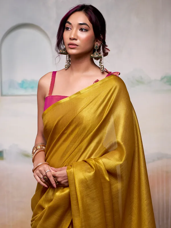 Yellow tissue silk saree radiance