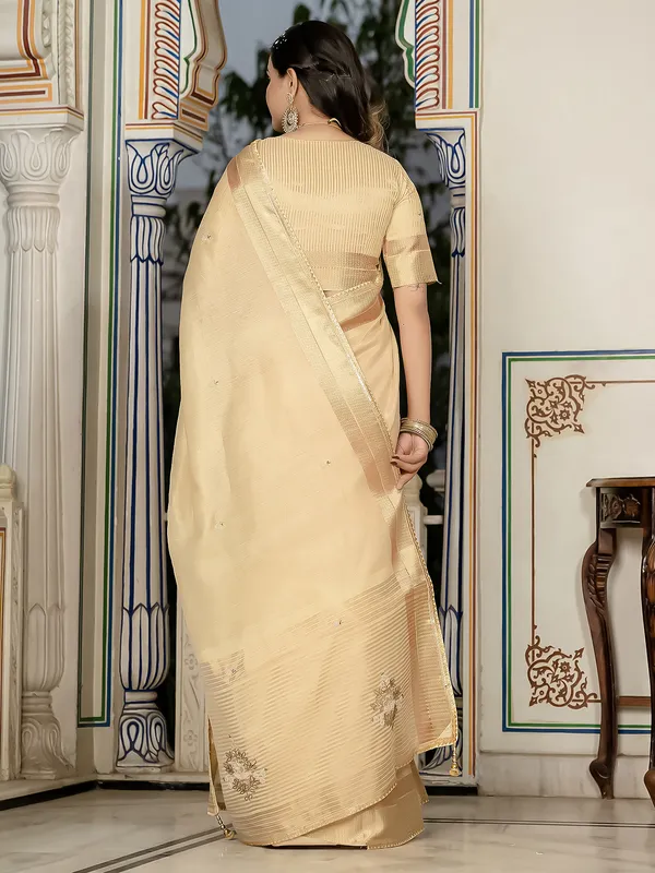 Yellow tissue silk saree with unstitched blouse