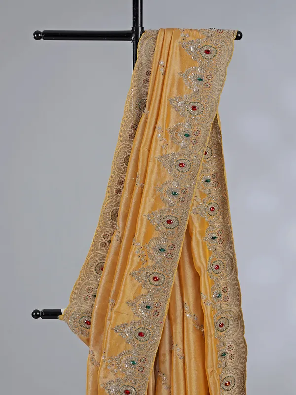 Yellow tissue silk saree with wedding glow