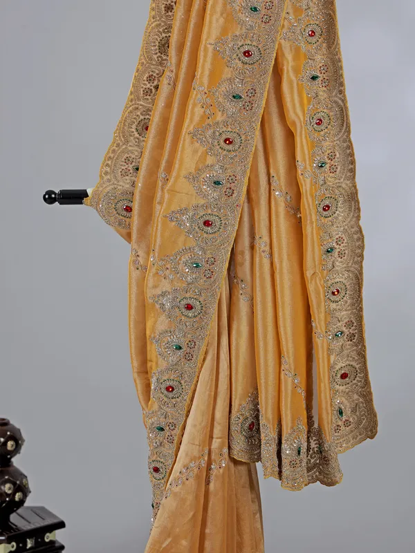 Yellow tissue silk saree with wedding glow