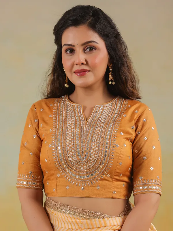 Yellow tusser silk saree with printed