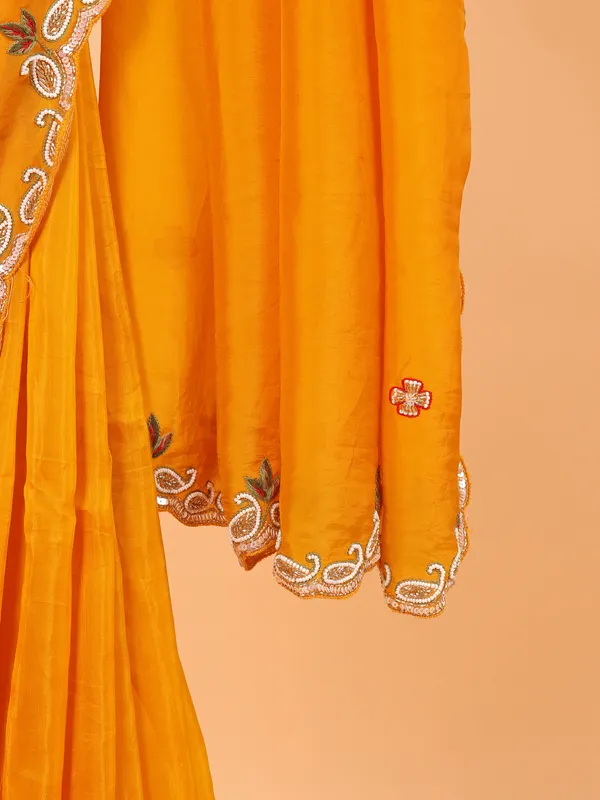 Yellow wedding wear tissue silk saree
