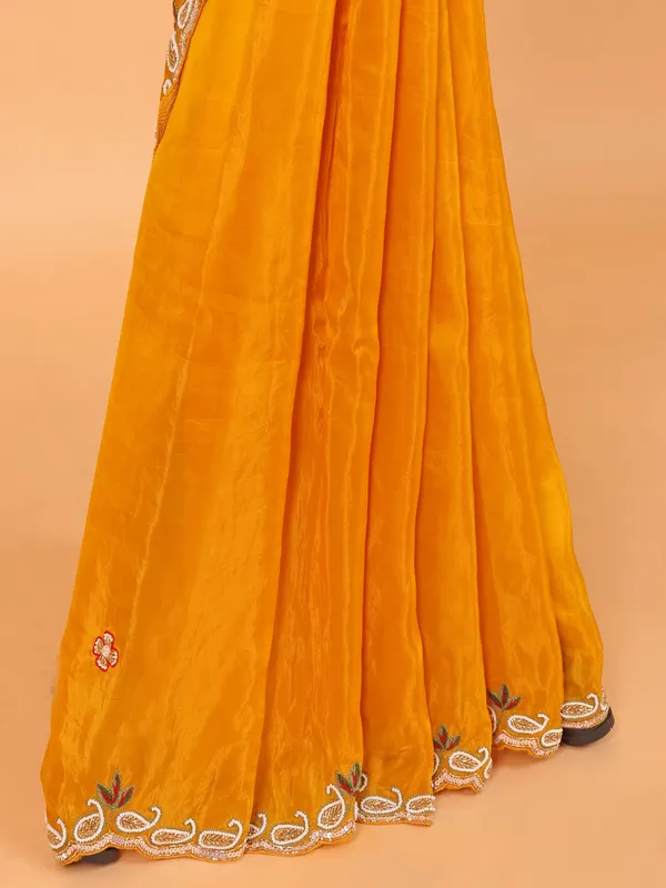 Yellow wedding wear tissue silk saree