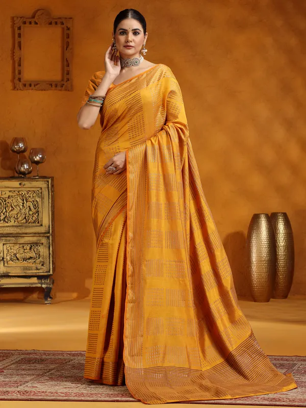 Yellow zari eorked silk saree