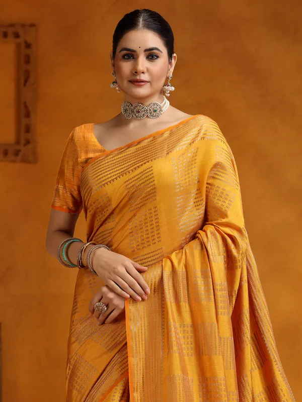 Yellow zari eorked silk saree