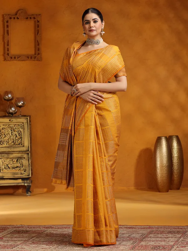 Yellow zari eorked silk saree