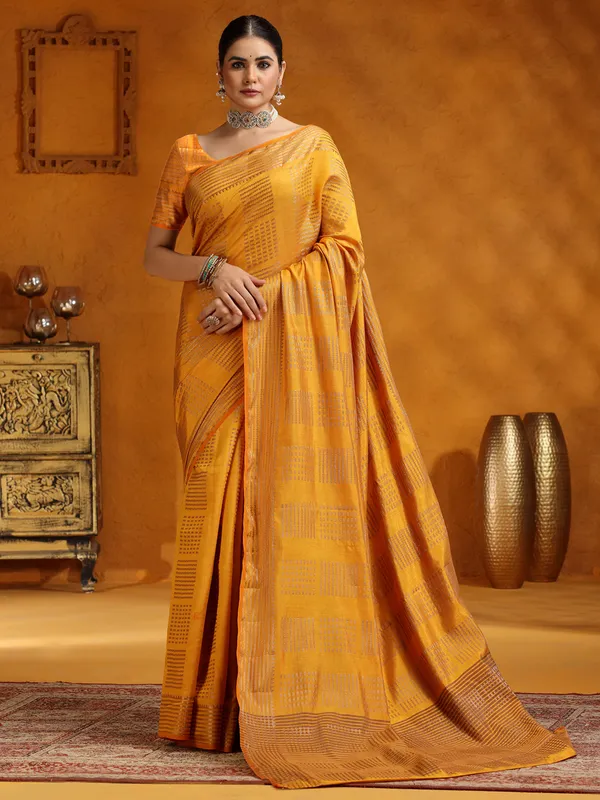 Yellow zari eorked silk saree