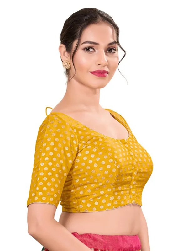 Yellow zari worked silk blouse