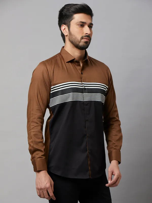 Z2000 Brown and black stripe mix and match shirt for mens