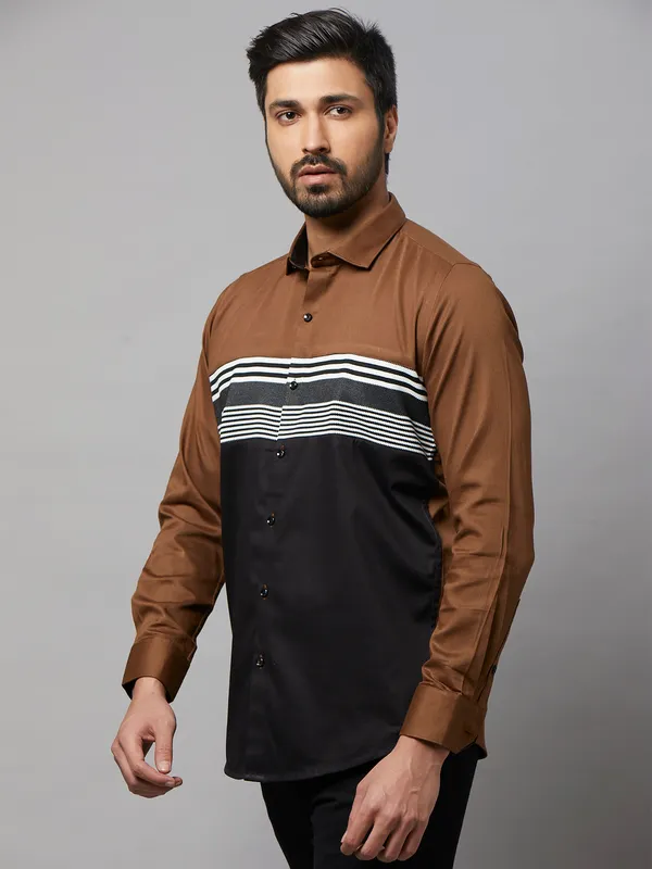 Z2000 Brown and black stripe mix and match shirt for mens