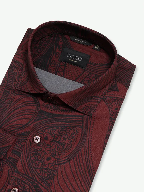 Z2000 cotton maroon printed shirt