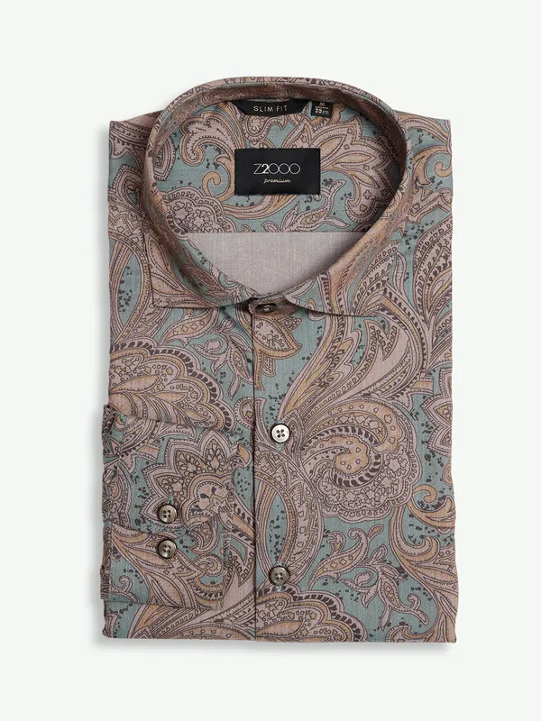 Z2000 sea green cotton printed shirt