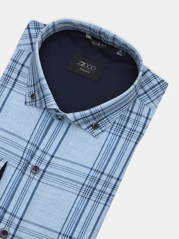Z2000 sky blue cotton checks style shirt