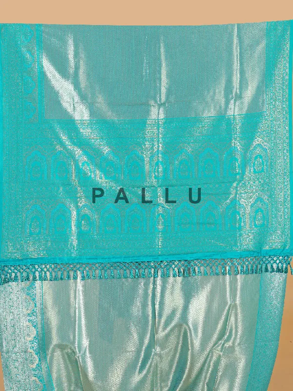 Zari worked aqua silk saree