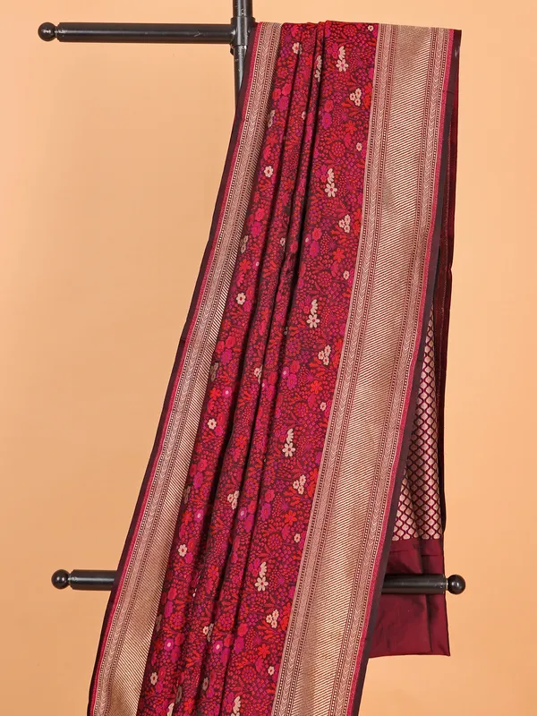 Zari worked maroon banarsi silk saree