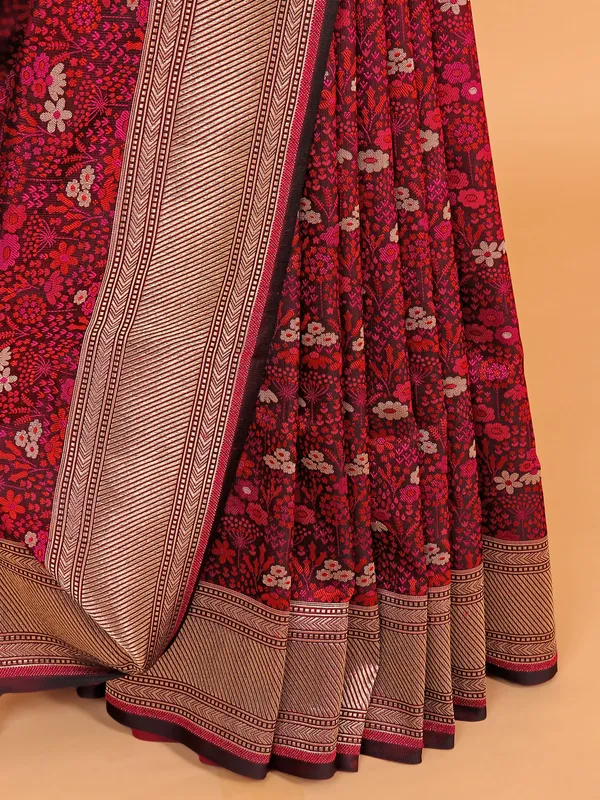 Zari worked maroon banarsi silk saree