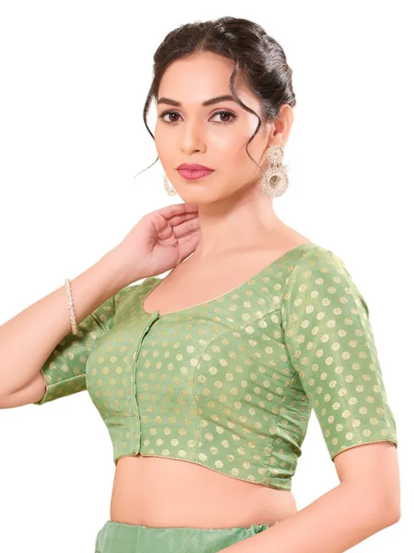 Zari worked pista green silk blouse