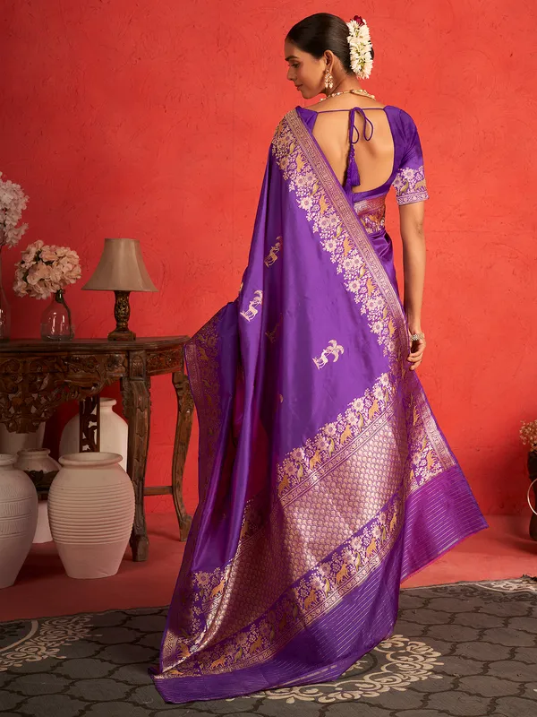 Zari worked purple pure banarasi upada silk saree