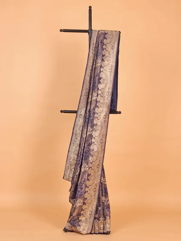 Zari worked silk saree in dark purple