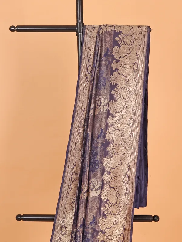 Zari worked silk saree in dark purple