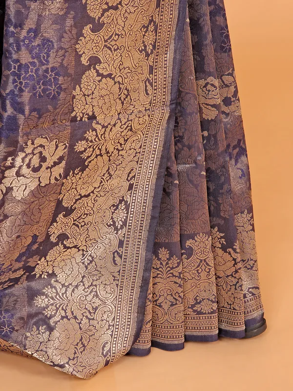 Zari worked silk saree in dark purple