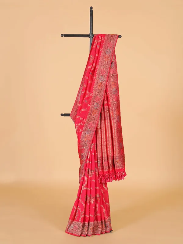 Zari  worked silk saree in light pink